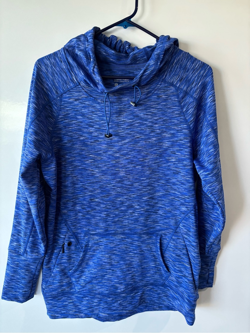 Calvin Klein Blue Heathered Drawstring Hooded Pullover